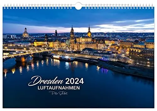 Produktbild: Kalender Dresden Luftaufnahmen 2024: | 45 x 30 cm | schwarzes Kalendarium