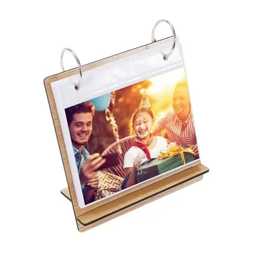 Produktbild: Kalender Einsteckalbum 5 Zoll Holz Schreibtisch Fotoabum zum Einstecken 48 Bilder Fotorahmen zum Aufstellen für Zuhause Büro