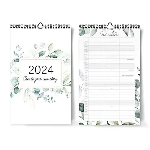 Produktbild: Kalender für Zwei 2024 I 20 x 32 cm I Eukalyptus, Blumen I 3 Spalten I Partnerkalender 2024 als Monatskalender I Familienplaner I Paarplaner zum Aufhängen I Extraseiten für die Urlaubsplanung