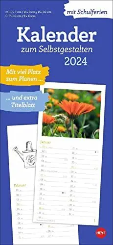 Produktbild: Kalender zum Selbstgestalten 2024. Blanko-Kalender zum Basteln mit extra Titelblatt für Ihr persönliches Kalender-Kunstwerk. Foto- und Bastelkalender 2024. 16 x 34 cm.