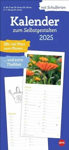 Produktbild: Kalender zum Selbstgestalten 2025: Blanko-Kalender zum Basteln mit extra Titelblatt für Ihr persönliches Kalender-Kunstwerk. Foto- und Bastelkalender 2025. 16 x 34 cm. (Foto-/Bastelkalender Heye)