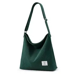 Produktbild: KALIDI Cord Tasche Umhängetasche mit Reißverschluss Wasserdicht Shopper Damen Große Cord Umhängetasche Tote Bag Crossbody Schultertasche Handtasche für Arbeit Büro Reise Einkauf, Weihnachtsgrün