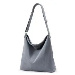Produktbild: KALIDI Cord Tasche Umhängetasche mit Reißverschluss Wasserdicht Shopper Damen Große Cord Umhängetasche Tote Bag Crossbody Schultertasche Handtasche für Arbeit Büro Reise Einkauf, Grau