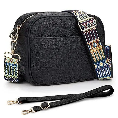 Produktbild: KALIDI Damen Umhängetasche, stylisch Veganem Leder Breiter Gurt Crossbody Schultertasch mit 2 abnehmbarem Schultergurt für tägliches Arbeiten, Einkaufen, Verabredungen, Reisen