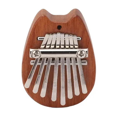 Produktbild: Kalimba, Wunderbares Tragbares Klavierset mit Stahltasten, Leicht zu Unterscheiden, Basis aus Pfirsichholz, 8 Tasten mit Aufhängeseil Zum Spielen (XA67 Katzenkopf)