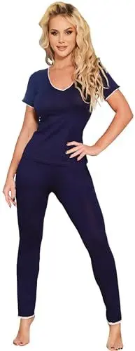 Produktbild: Kalimo Pyjama Seram | Zweiteiliger Langer Schlafanzug Damen | Nachtwäsche | Damen | Farbe: Marineblau | Größe: S | Material: Viskose