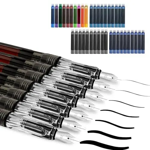 Produktbild: Kalligraphie Set, 7 Kalligraphie Stifte mit Verschiedenen Federn und 40 Tintenpatronen in 11 Farben, Kalligraphie Set Anfänger für Grußkarten, Unterschriften, Kalligraphie, Schreiben (Schwarz)