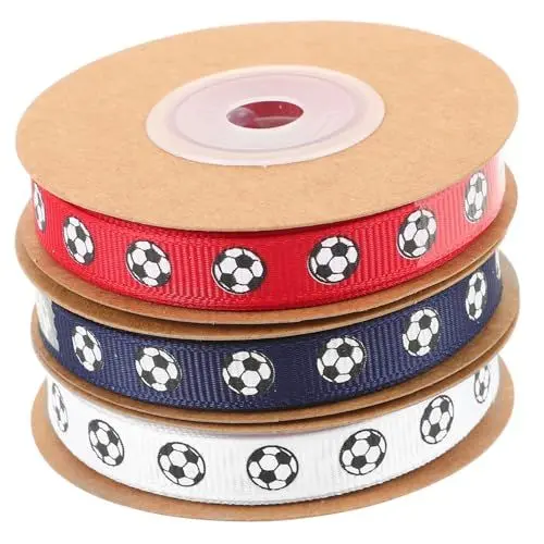 Produktbild: KALLORY 3 Rollen Geschenkverpackung mit Band Schleifenband Dekorationsband Handwerksmaterial Geschenkbandprodukt Geschenkband-Set kuchen dekoratives Band bedrucktes Band Fußballband Stoff