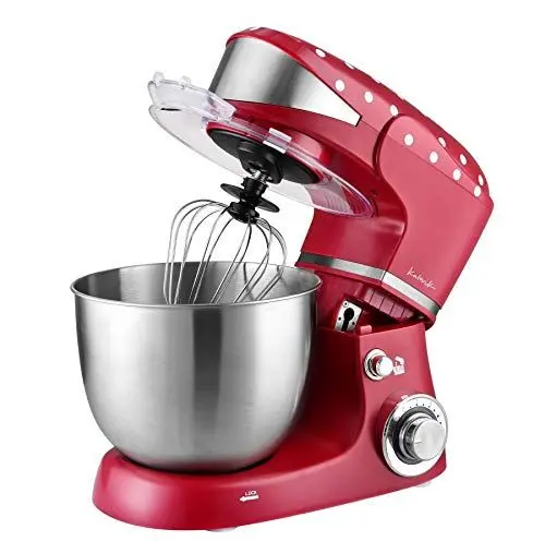 Produktbild: Kalorik TKG M 3014 Design-Küchenmaschine mit 5 Liter Edelstahlschüssel, Druckgussrühr- und -knethaken, 6 Geschwindigkeitsstufen, Edelstahl-Schneebesen, kraftvolle 1000 Watt, Rot