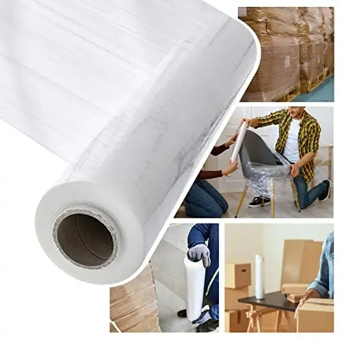 Produktbild: KALTAK Wickelfolie Stretchfolie Handstretchfolie transparent bis 450m (gestretcht) Rolle 300m ungedehnt 50cm Haftseite Stretchfolie Umzug Umzugsfolie