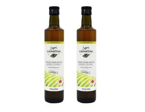 Produktbild: Kaltgepresstes natives Leindotteröl, 500ml X 2 von Signé Caméline | Hoher Rauchpunkt 246°C | Reich an Omega-3 & Vitamin E | Alternative zu Olivenöl | Vegan | Hergestellt in Kanada | GVO-frei