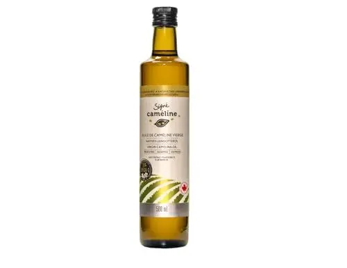 Produktbild: Kaltgepresstes natives Leindotteröl, 500ml von Signé Caméline | Hoher Rauchpunkt 246°C | Reich an Omega-3 & Vitamin E | Alternative zu Olivenöl | Vegan | Hergestellt in Kanada | GVO-frei