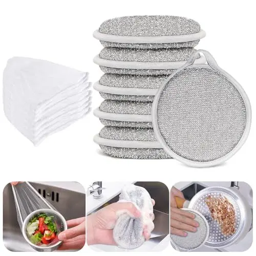Produktbild: Kaluofan Multipurpose Wire Dishwashing Rags, 5PCS Putzlappen Spüllappen, Runde Edelstahl Spültücher, Geschirrspüllappen, Reinigungstücher mit Waschbecken Sieb für Nutzung und Geschirrspülen Küche