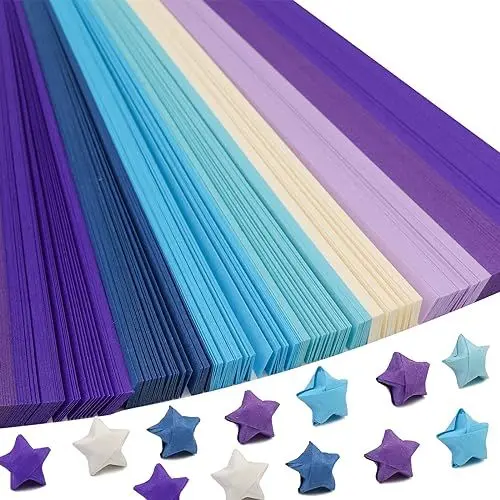 Produktbild: KAMAIKA 1080 Stück Origami Sterne Papierstreifen, Stern-Origami-Blätter, die farbe der sterne papierstreifen zum basteln, Doppelseitige Origami-Glückssterne, Für Bastelarbeiten in der Schule(Lila)