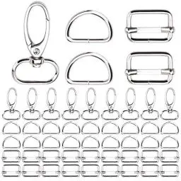 Produktbild: KAMAIKA 50 Stück Drehgelenk Karabinerhaken Ring Set, 20mm D Ringe Triglide-Schiebeschnalle Schnalle Tasche Halbringe Gurtversteller Schlüsselanhänger Set für DIY Tasche Rucksack Zubehör Gurt