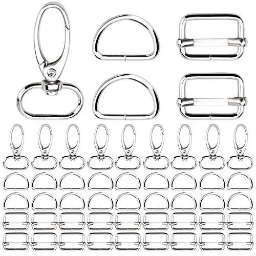 Produktbild: KAMAIKA 50 Stück Drehgelenk Karabinerhaken Ring Set, 20mm D Ringe Triglide-Schiebeschnalle Schnalle Tasche Halbringe Gurtversteller Schlüsselanhänger Set für DIY Tasche Rucksack Zubehör Gurt