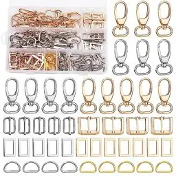 Produktbild: KAMAIKA 96 Stück Drehgelenk Karabinerhaken Ring Set, 20mm D Ringe Schnalle Tasche Halbringe Gurtversteller Set für Tasche Schnalle Gurte Rucksack