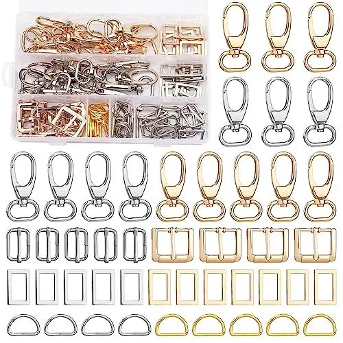 Produktbild: KAMAIKA 96 Stück Drehgelenk Karabinerhaken Ring Set, 20mm D Ringe Schnalle Tasche Halbringe Gurtversteller Set für Tasche Schnalle Gurte Rucksack