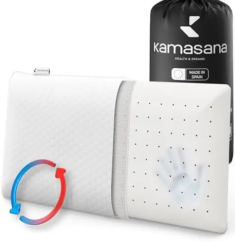 Produktbild: KAMASANA Orthopädisches Kissen 40 x 80, Höhe 13 cm – weißer kühlender Bezug – Memory-Schaum – hypoallergen, ergonomisch, atmungsaktiv, mit Belüftung und Nackenstütze