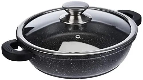 Produktbild: Kamberg 0008040 – Kochtopf 24 cm – Aluminiumguss – Beschichtung in Steinoptik – Mit Glasdeckel – Für alle Herdarten, auch Induktion – PFOA‑frei, Aluminium, grau, 24 cm