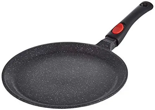 Produktbild: Kamberg 0008051 – Crêpepfanne 28 cm – Abnehmbarer Griff – Aluminiumguss – Beschichtung in Steinoptik – Für alle Herdarten, auch Induktion – PFOA‑frei, Aluminium, grau, 28 cm