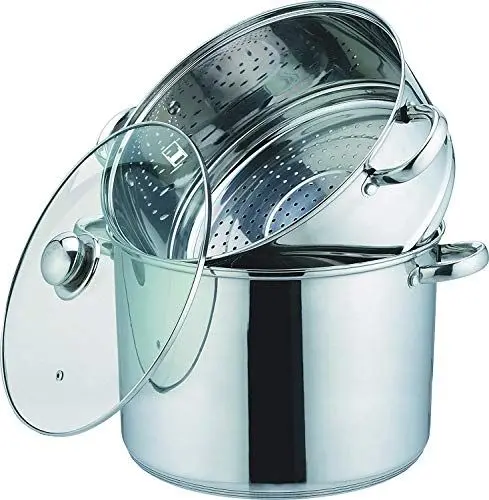 Produktbild: Kamberg 0008059 – Couscoustopf/Dampfgarer/Kochtopf (3‑in‑1) – Durchmesser 20 cm – 4 Litres – Hochwertiger Edelstahl – Mit Glasdeckel – Für alle Herdarten, auch Induktion, 4 liters, Metallic