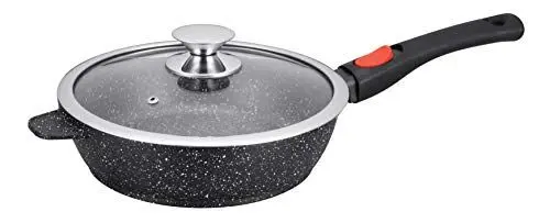 Produktbild: Kamberg – 0008027 – Schwenkpfanne 28 cm – Abnehmbarer Griff – Aluminiumguss – Beschichtung in Steinoptik – Mit Glasdeckel – Für alle Herdarten, auch Induktion – PFOA‑frei, 28 x 28 x 7,5 cm