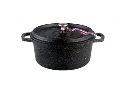 Produktbild: Kamberg – 0008193 – Schmortopf 16 cm Durchmesser, rund, schwarz – Aluminiumguss – Beschichtung in Steinoptik – Für alle Herdarten, auch Induktion – PFOA‑frei