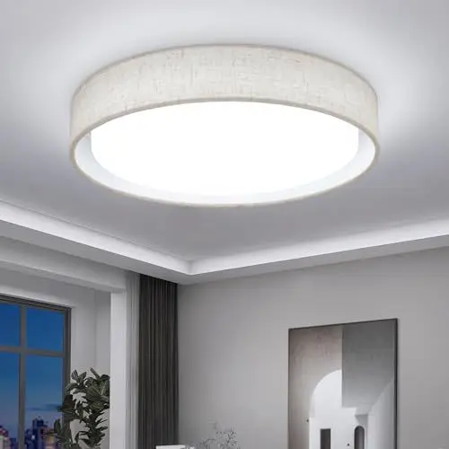 Produktbild: Kambo 24W Deckenleuchte LED Rund - Stoff Deckenlampe Kaltweiß 6000K 3084LM - Modern Deckenleuchte Ø30CM mit Stoffschirm - Deckenbeleuchtung für Büro Wohnzimmer Schlafzimmer Flur