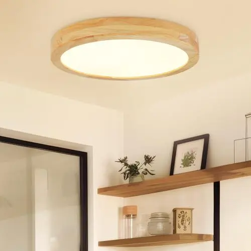 Produktbild: Kambo LED Deckenleuchte 24W, 3100Lm 3000K Warmweiß Deckenlampe, 30CM LED Rund Holz Lampe für Schlafzimmer, Wohnzimmer, Küche, Esszimmer, Flur