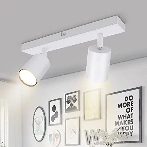 Produktbild: Kambo LED Deckenstrahler 2 Flammig - Schwenkbar Strahler Deckenleuchte GU10 - Weiß Deckenlampe 2 Flammig - Modern Wandstrahler Spotlight Deckenspot Innen Metall Wohnzimmer Ohne Leuchtmittel