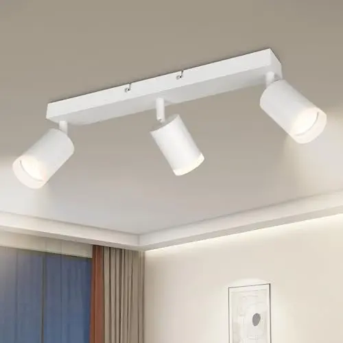 Produktbild: Kambo LED Deckenstrahler 3 Flammig Weiß - GU10 Deckenleuchte Strahler Schwenkbar - Modern Deckenlampe 3 Flammig - Strahler Deckenspot Wandstrahler Küche Schlafzimmer Wohnzimmer - Ohne Leuchtmittel