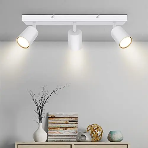 Produktbild: Kambo Weiß Strahler Deckenleuchte 3 Flammig LED - Schwenkbar Deckenstrahler GU10 - Modern Deckenlampe 3 Spot - Metall Wandstrahler Deckenspot Innen Wohnzimmer - Ohne Leuchtmittel