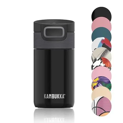 Produktbild: Kambukka Thermobecher 300ml - Kaffeebecher to go aus Edelstahl - Auslaufsicher & dicht - Isolierbecher, Travel & Coffee mug - hält 5h heiß/ 11h kalt - Modell ETNA PITCH BLACK - schwarz