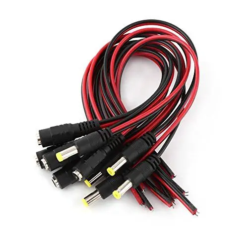 Produktbild: Kamera-DC-Stecker, DC-Stromanschluss, DC-Stromkabel, Kamerakabel, 10 Stück, 12 V, CCTV-Überwachungskamera, DC-Stecker und Buchse, Schwarz und Rot