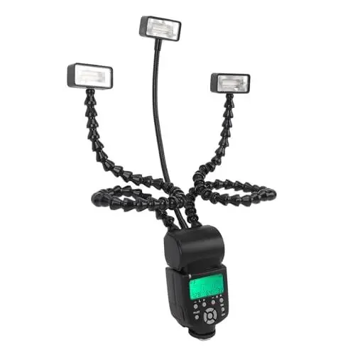 Produktbild: Kamera-Makro-Blitz, 3 Köpfe, 8 Helligkeitsstufen, Tragbares Armlicht für die Schmuck- und Lebensmittelfotografie