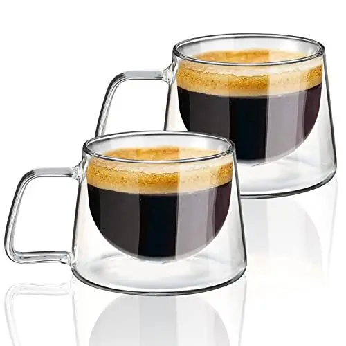 Produktbild: KAMEUN Doppelwandige Kaffeegläser, 2x 300ml, mit henkel, Latte Macchiato Gläser Set, Cappuccino Tassen, Espressotassen, Thermogläser