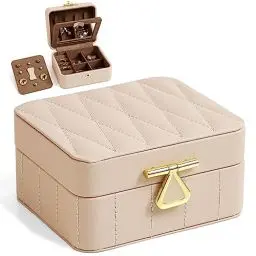Produktbild: KAMIER Schmuckaufbewahrung klein, Schmuckkästchen Reise für Damen, Mini travel Jewelry Box für Ringe, Halskette, Ohrringe, Armbänder, Geschenk（Mehrere Farben）
