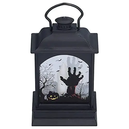Produktbild: Kaminlaterne, Halloween, Dekorative Kaminlampe, Transparente Windlampe, Tragbare Laternen, Romantisches Licht für Party, Festival, Flammenlose Kerzen (BZ2671-W-1 Geisterhand)
