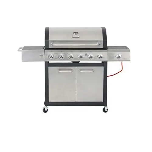 Produktbild: Kamino BBQ Gasgrillwagen Tennessee, 6 Brenner mit 1 Seitenbrenner, Edelstahl-mit Seitentisch, Grillstation, schwarz/silberfarben