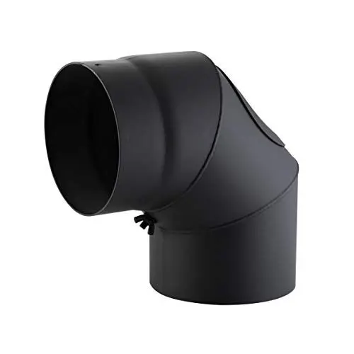 Produktbild: Kamino Flam 331829 Bogenknie mit Tür, Winkel von 90 Grad, Abgasrohr aus Stahl mit hitzebeständiger Senotherm Beschichtung, geprüft nach Norm EN 1856-2, Schwarz, Durchmesser: circa 150 mm