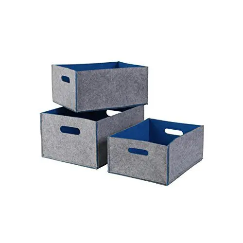 Produktbild: Kamino Flam Aufbewahrungsboxen-Set in Grau, Filzkisten mit blauer Innenseite, Untergrund schonende Ordnungsboxen, belastbares Korb Set zur Aufbewahrung von CDs und DVDs