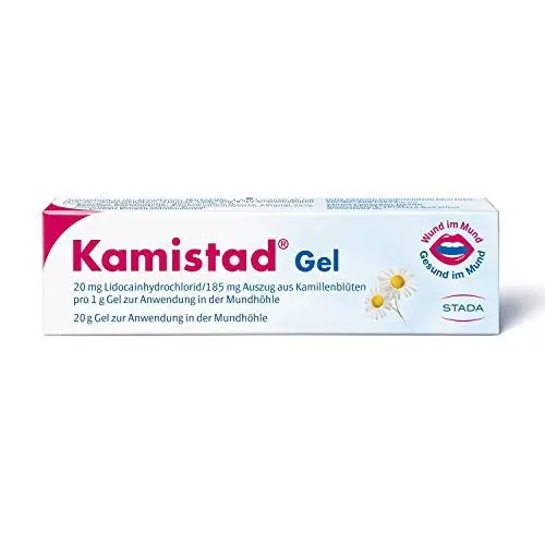 Produktbild: Kamistad Gel – schmerzlinderndes Gel bei leichten Entzündungen des Zahnfleisches und der Mundschleimhaut – hemmt Entzündungen, fördert die Heilung – 1 x 10 g