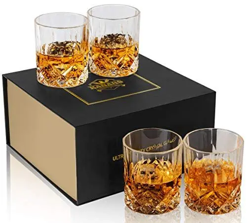 Produktbild: KANARS 4er Set Whisky Gläser, Bleifrei Kristallgläser, Whiskey Glas, 300 ml Whiskey gläser, Schöne Geschenk Box, Hochwertig