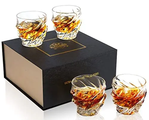 Produktbild: KANARS Whisky Gläser, Bleifrei Kristallgläser, 4-teiliges Whiskey Glas, 260 ml Rum Gläser, Whisky Geschenkset