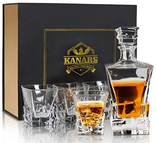 Produktbild: KANARS Whisky Karaffe und Gläser Set, Bleifrei Kristallgläser, 750 ml Whiskey Dekanter mit 4x 300 ml Gläser für Cognac, Martini, Scotch, Whisky, Schöne Geschenkbox, 5 Teiliges
