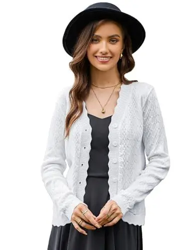 Produktbild: KANCY KOLE Elegant Damen Leicht Strickjacke Langarm Kurze Strick Cardigan Festlich Bolero Jacke Frühling Sommer Outfits Weiß XL