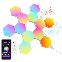 Produktbild: Hexagon LED Gaming Wandleuchte 12pcs RGB Hexagon Panels – Playstation Lampe mit Musik Sync & App-Steuerung, Zimmer Deko, Deko Wohnzimmer & Deko Schlafzimmer, Wandbeleuchtung für Gamer Room