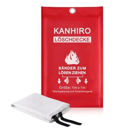 Produktbild: kanhiro Löschdecke Küche Feuerlöschdecke - 1m x 1m Glasfaser Brandschutzdecke DIN EN 1869:2019 Retardant Decken für versehentliches Sicherheitsdesign für Küche, Kamin, Grill, Auto, Camping