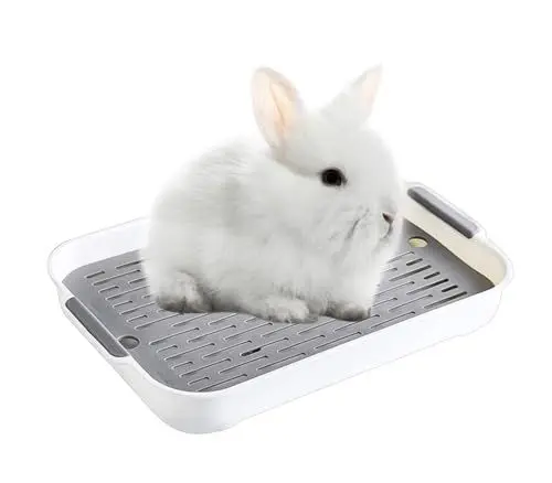 Produktbild: Kaninchen Toilette Tablett Hasentoilette Katzentoilette Hamster Toilette,Kunststoff Gitterrost Kaninchentoilette für Kleintier Chinchilla Hamster Hasen Meerschweinchen (Weiss, S)